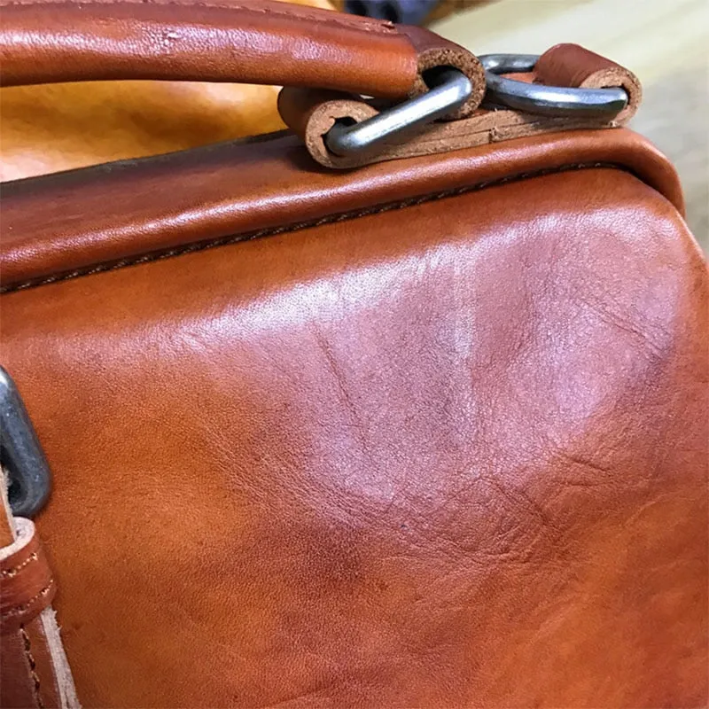 Spurlock Leather Doctor Bag Wide Mouth Crossbody Bag, Black/Brown/Coffee