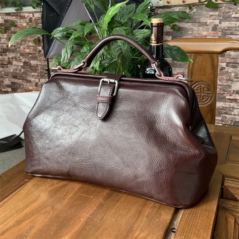 Spurlock Leather Doctor Bag Wide Mouth Crossbody Bag, Black/Brown/Coffee