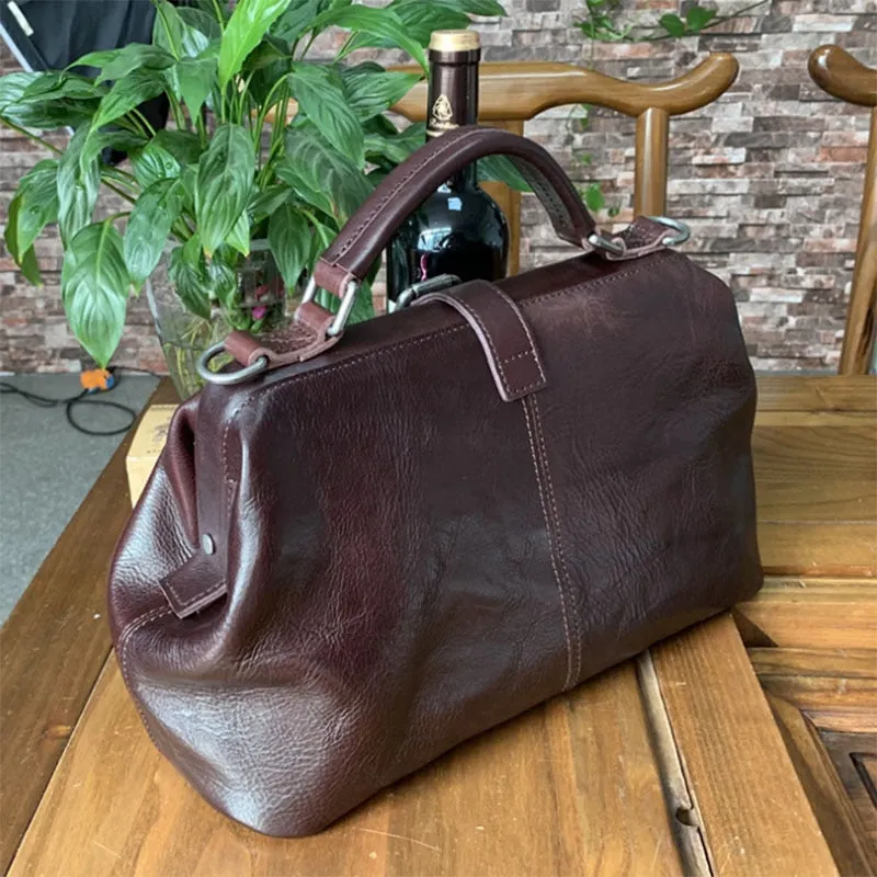 Spurlock Leather Doctor Bag Wide Mouth Crossbody Bag, Black/Brown/Coffee