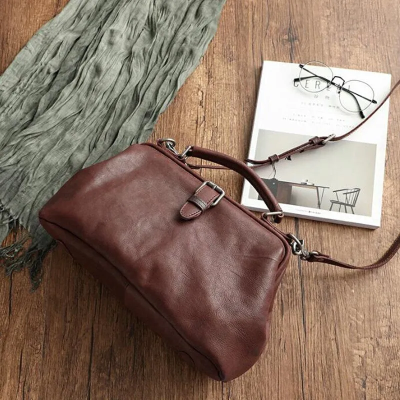 Spurlock Leather Doctor Bag Wide Mouth Crossbody Bag, Black/Brown/Coffee