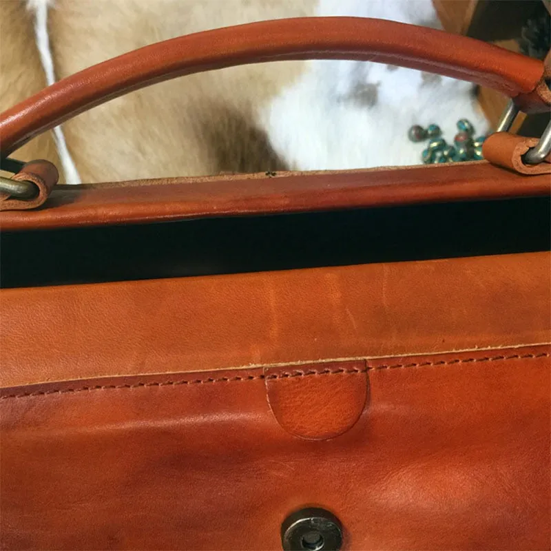 Spurlock Leather Doctor Bag Wide Mouth Crossbody Bag, Black/Brown/Coffee