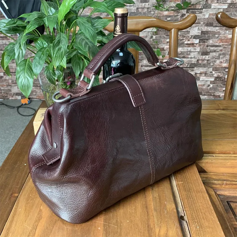 Spurlock Leather Doctor Bag Wide Mouth Crossbody Bag, Black/Brown/Coffee