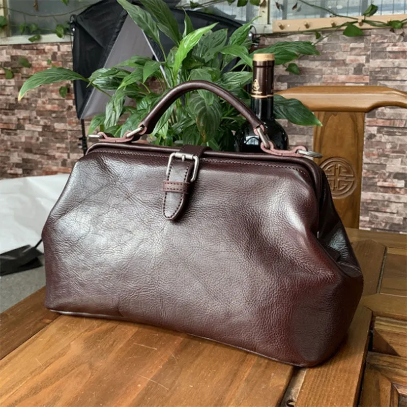 Spurlock Leather Doctor Bag Wide Mouth Crossbody Bag, Black/Brown/Coffee