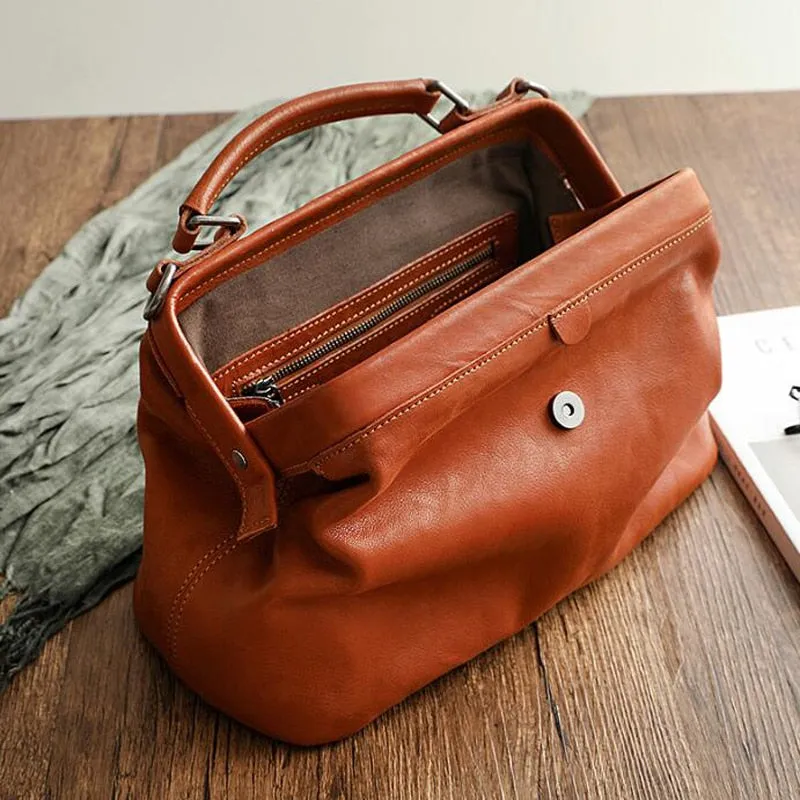 Spurlock Leather Doctor Bag Wide Mouth Crossbody Bag, Black/Brown/Coffee