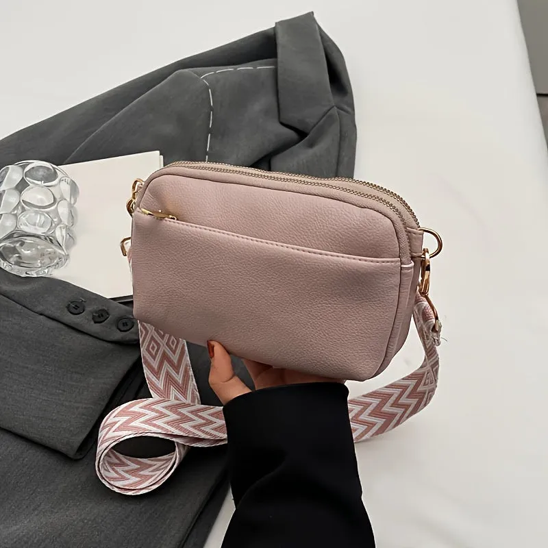 Square Crossbody Bag Wide Strap PU Leather Daily Use