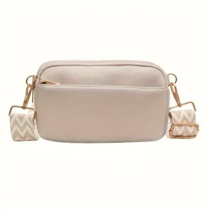 Square Crossbody Bag Wide Strap PU Leather Daily Use