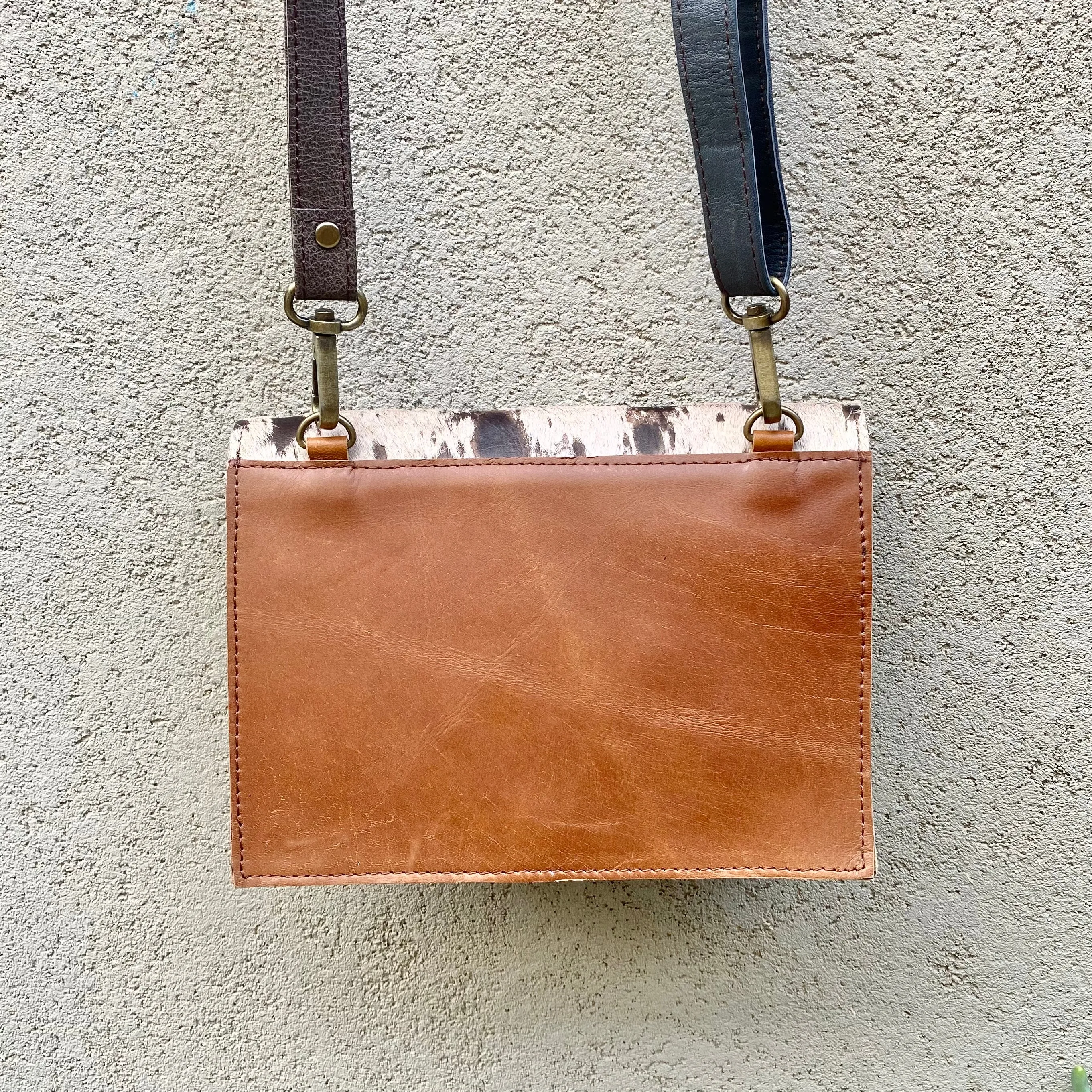 Star Cowhide and Leather Crossbody Clutch Bag - Taupe, Chocolate, Rust