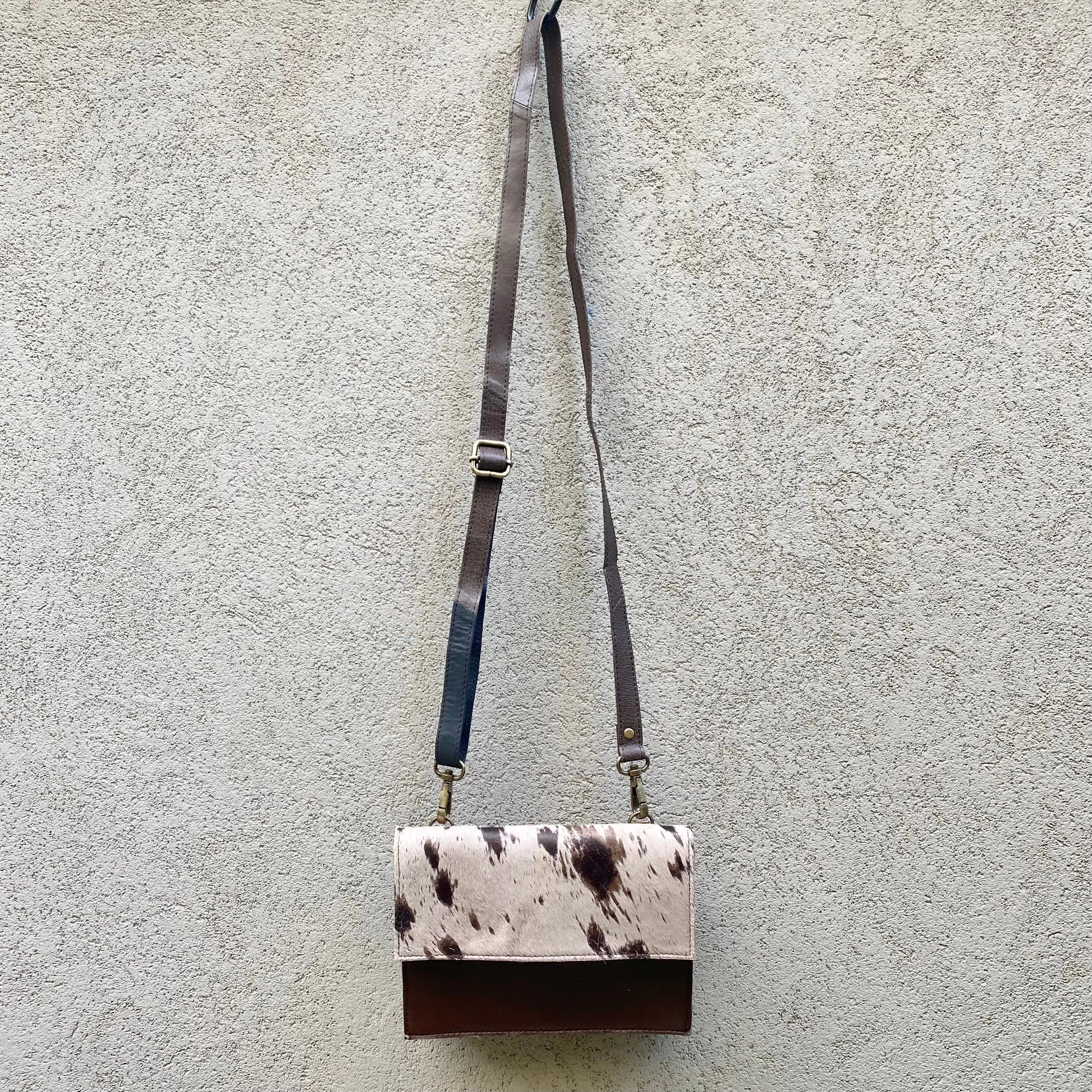Star Cowhide and Leather Crossbody Clutch Bag - Taupe, Chocolate, Rust