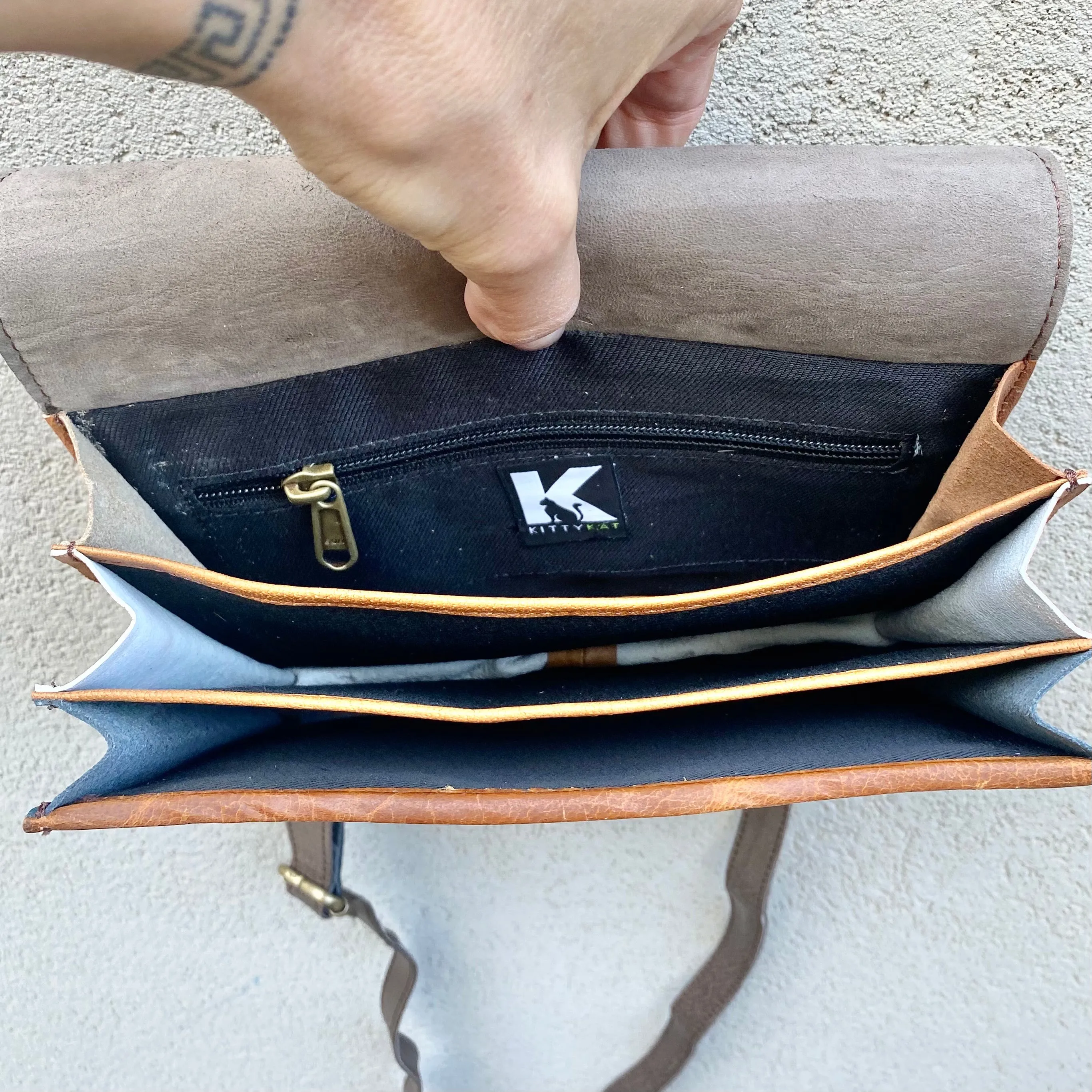Star Cowhide and Leather Crossbody Clutch Bag - Taupe, Chocolate, Rust