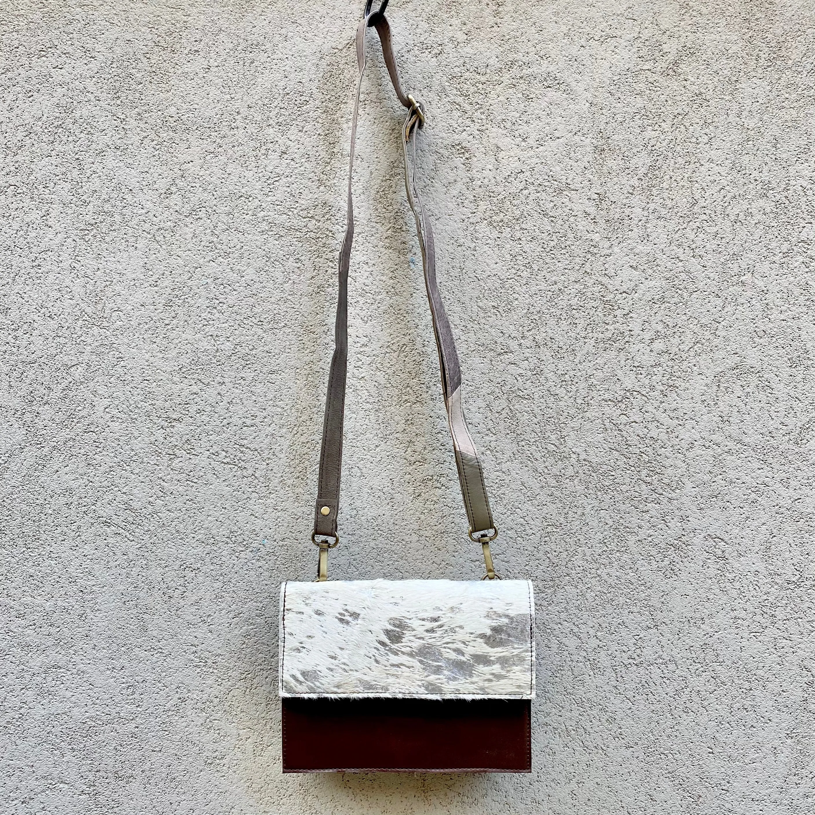Star Cowhide and Leather Crossbody Clutch Bag - White, Silver Foil, Chocolate, Taupe