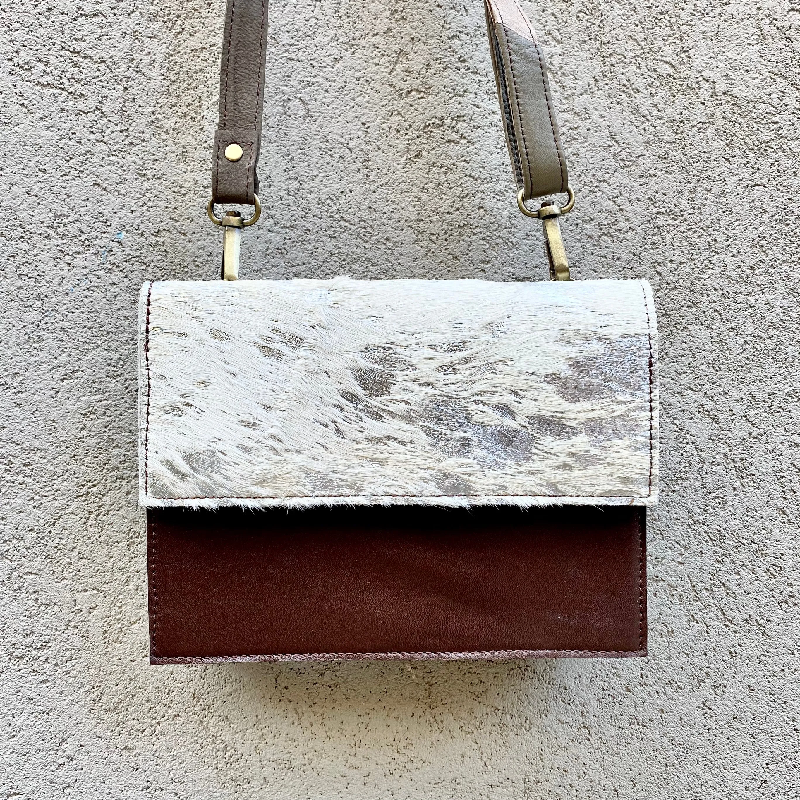 Star Cowhide and Leather Crossbody Clutch Bag - White, Silver Foil, Chocolate, Taupe