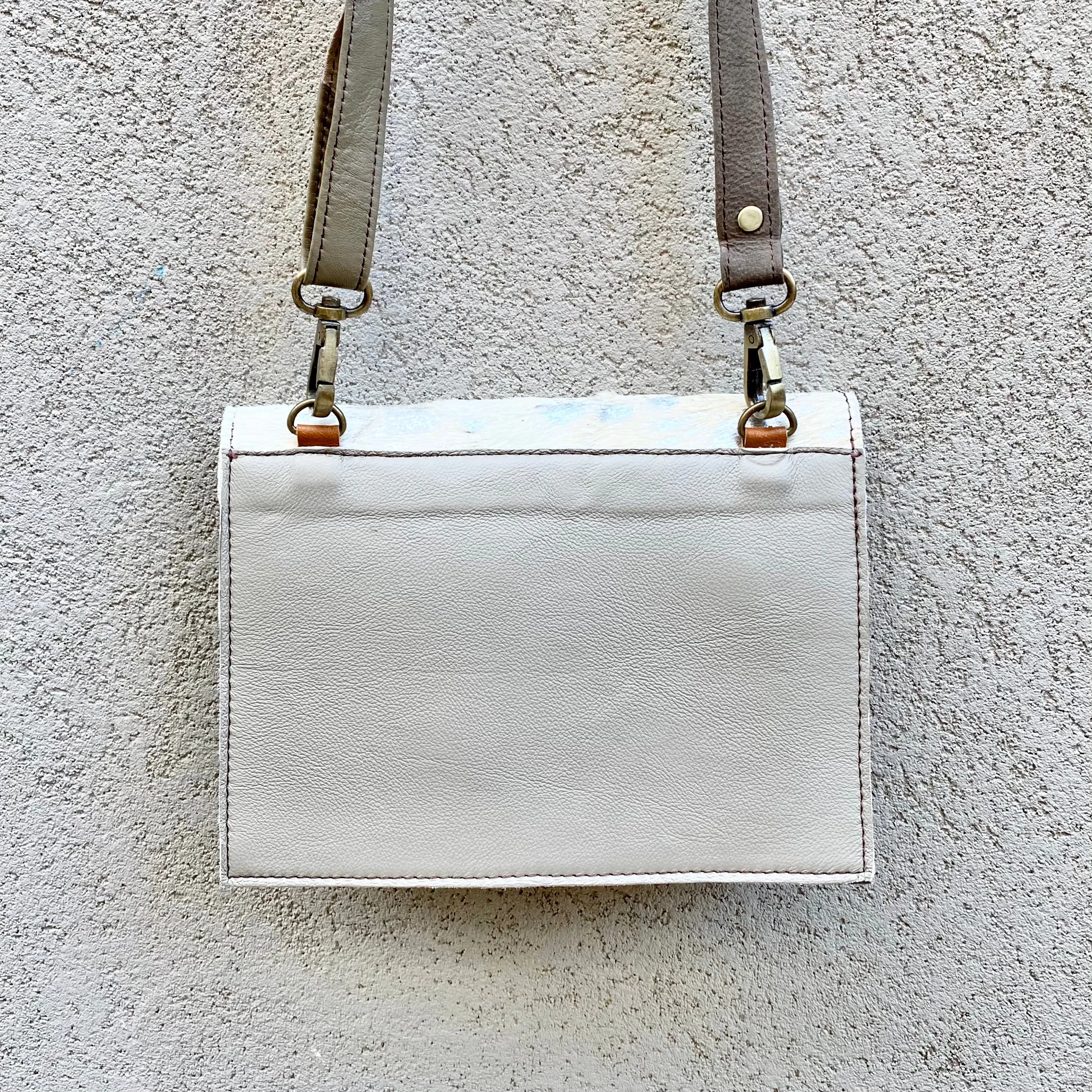 Star Cowhide and Leather Crossbody Clutch Bag - White, Silver Foil, Chocolate, Taupe