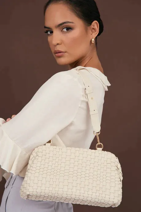 STASSI WOVEN STRUCTURED SHOULDER BAG (Camel)
