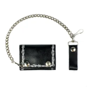 TC304-1  Tri-Fold Wallet w/ Chain- Barbed Wire