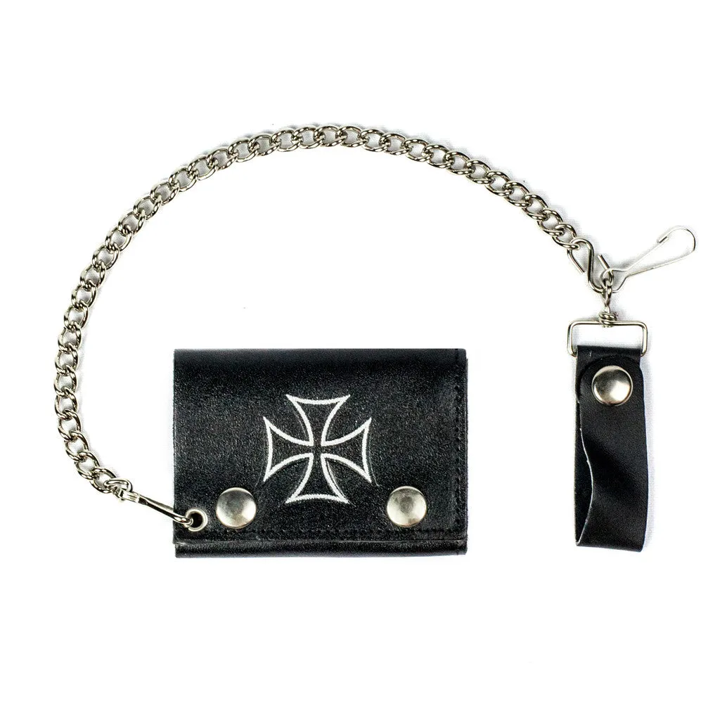 TC304-137S  Tri-Fold Wallet w/ Chain- Iron Cross