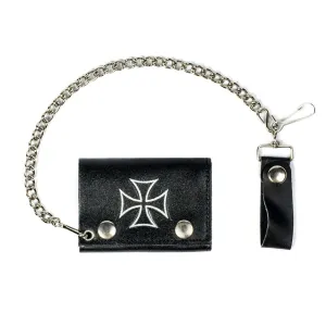 TC304-137S  Tri-Fold Wallet w/ Chain- Iron Cross