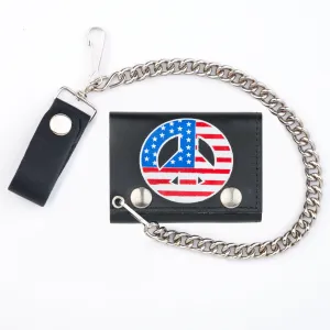TC304CC-223  Tri-Fold Wallet w/ Chain- U.S. Peace Sign