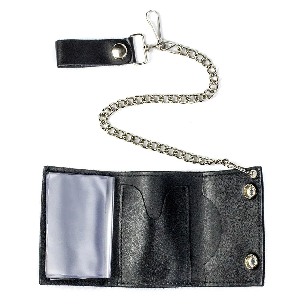 TC304CC-87  Tri-Fold Wallet w/ Chain- Horses w/ Flag
