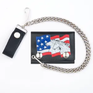 TC304CC-87  Tri-Fold Wallet w/ Chain- Horses w/ Flag