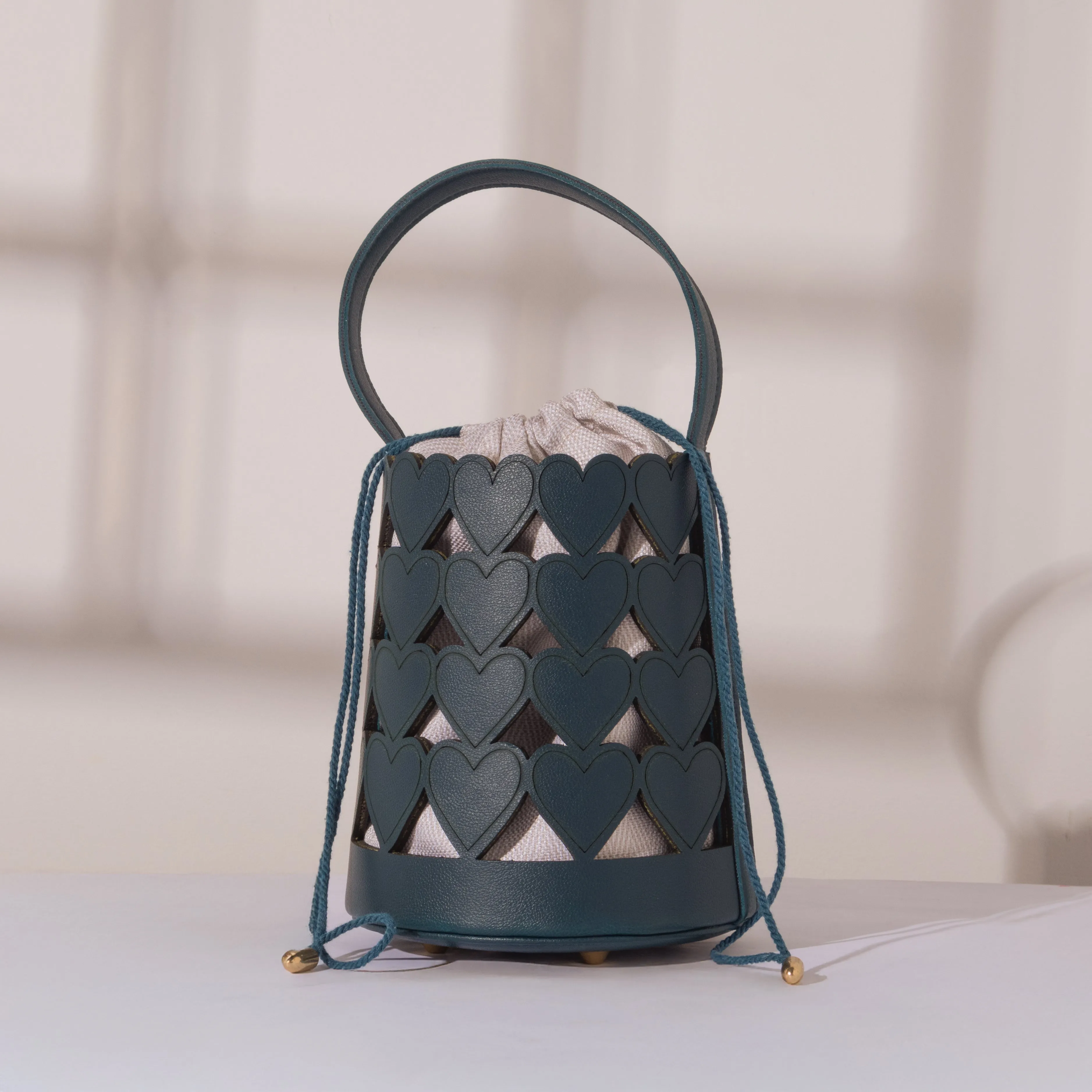 Teal Blue Love Lattice Bucket Bag