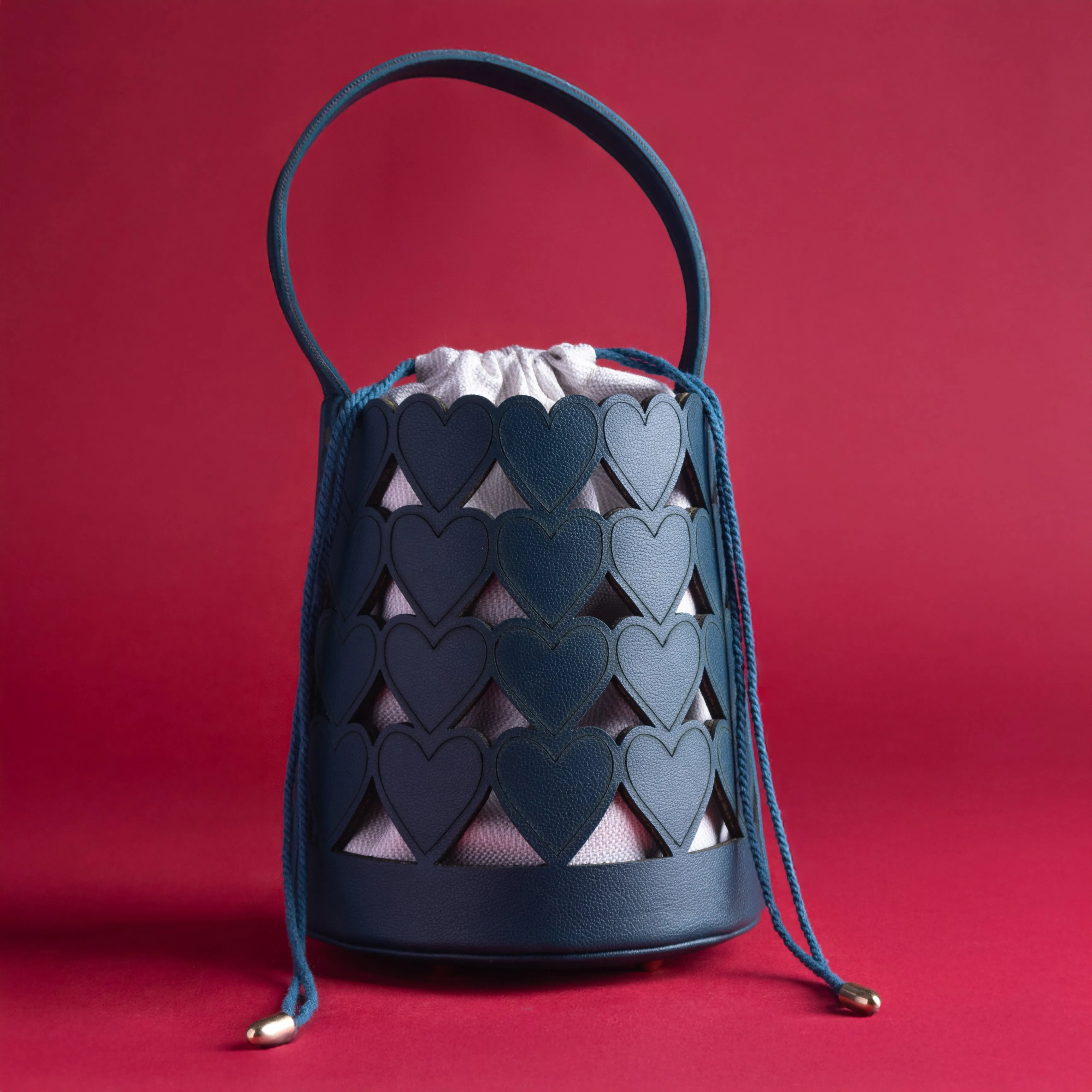 Teal Blue Love Lattice Bucket Bag