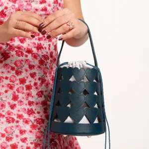 Teal Blue Love Lattice Bucket Bag
