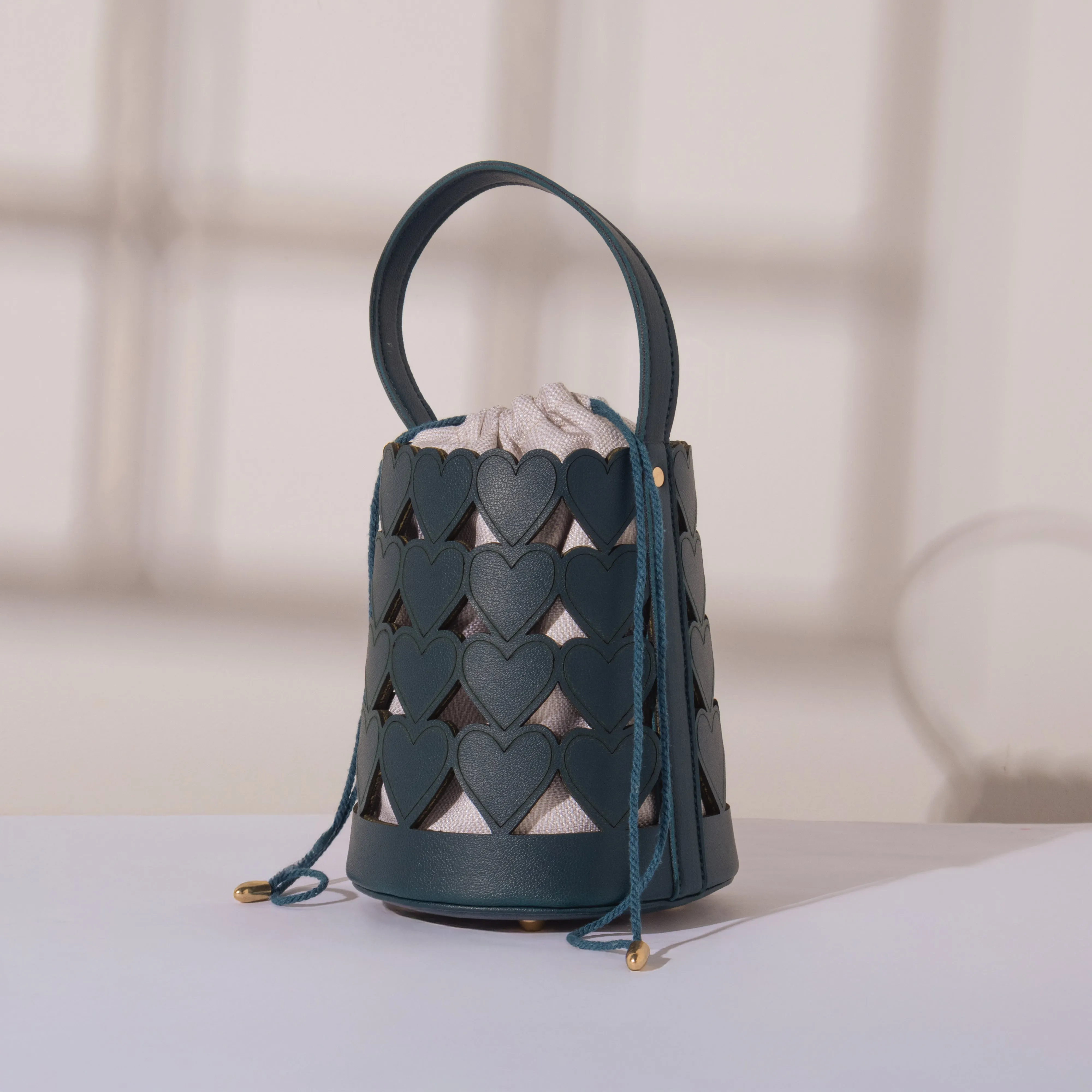 Teal Blue Love Lattice Bucket Bag