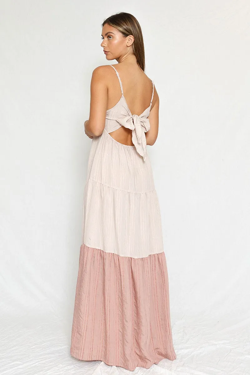 Tie Back Striped Color Block Dress