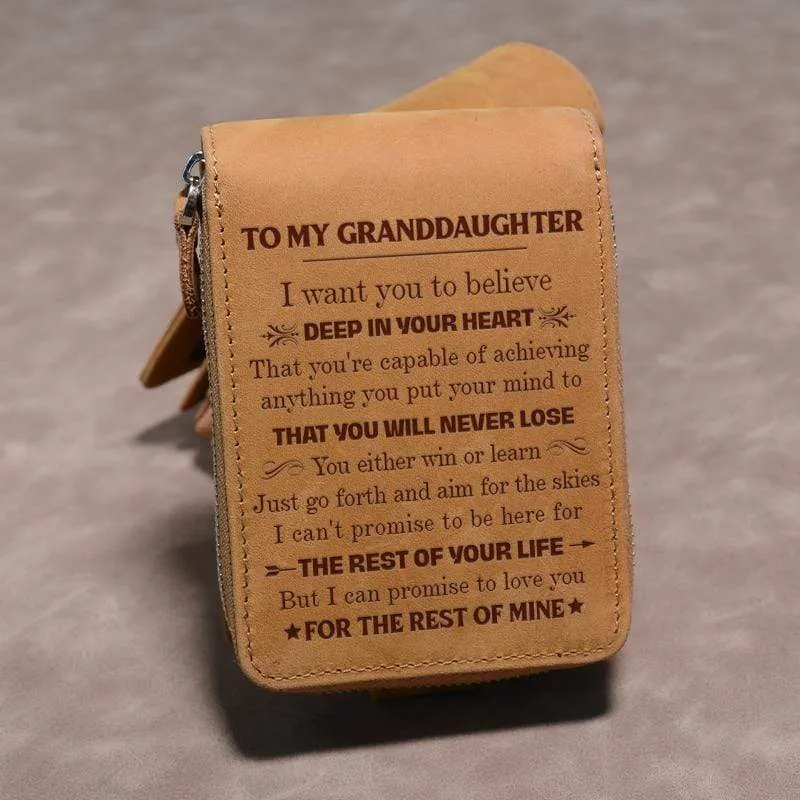 To My Granddaughter- Genuine Premium Leather Zipper Card Wallet