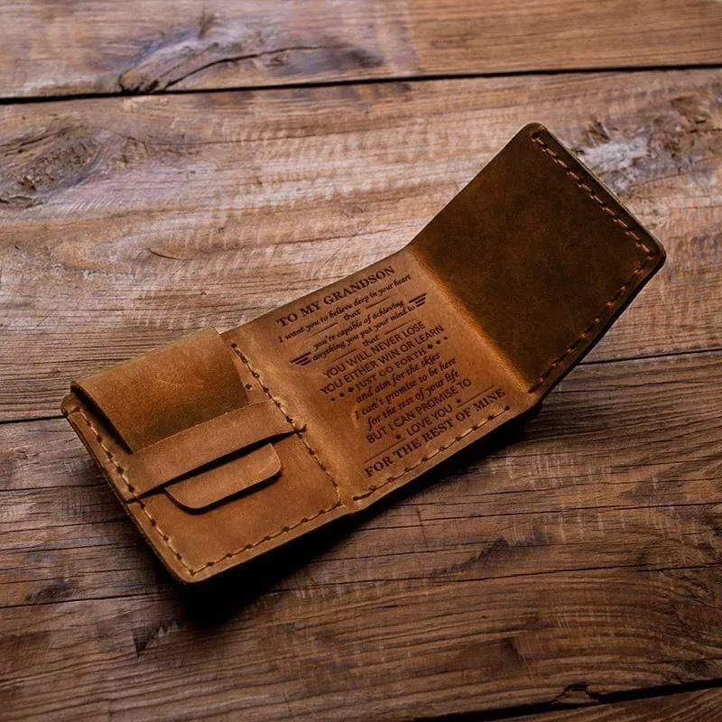 To My GrandSon - Premium Cow Leather Trifold Wallet
