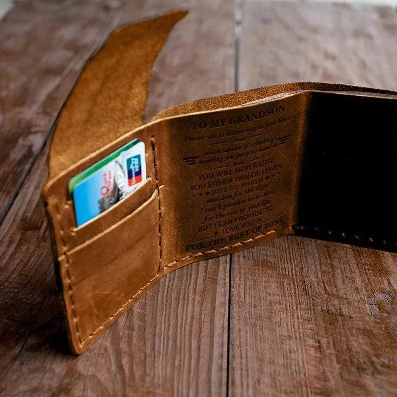 To My GrandSon - Premium Cow Leather Trifold Wallet