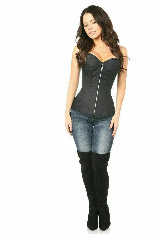 Top Drawer Black Cotton Steel Boned Corset w/Zipper