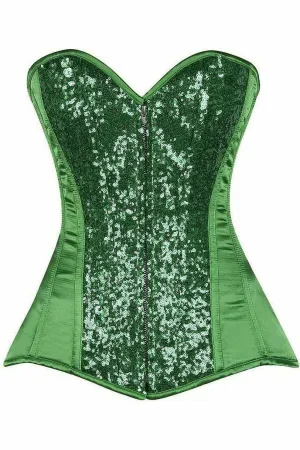 Top Drawer Green Sequin Steel Boned Corset