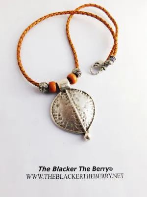 Tribal Necklace Women Jewelry Silver Leaf Leather Gift Ideas