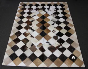 Tricolor Patchwork Cowhide Rug – 7.7ft x 5.7ft  Premium Cowhide Rug