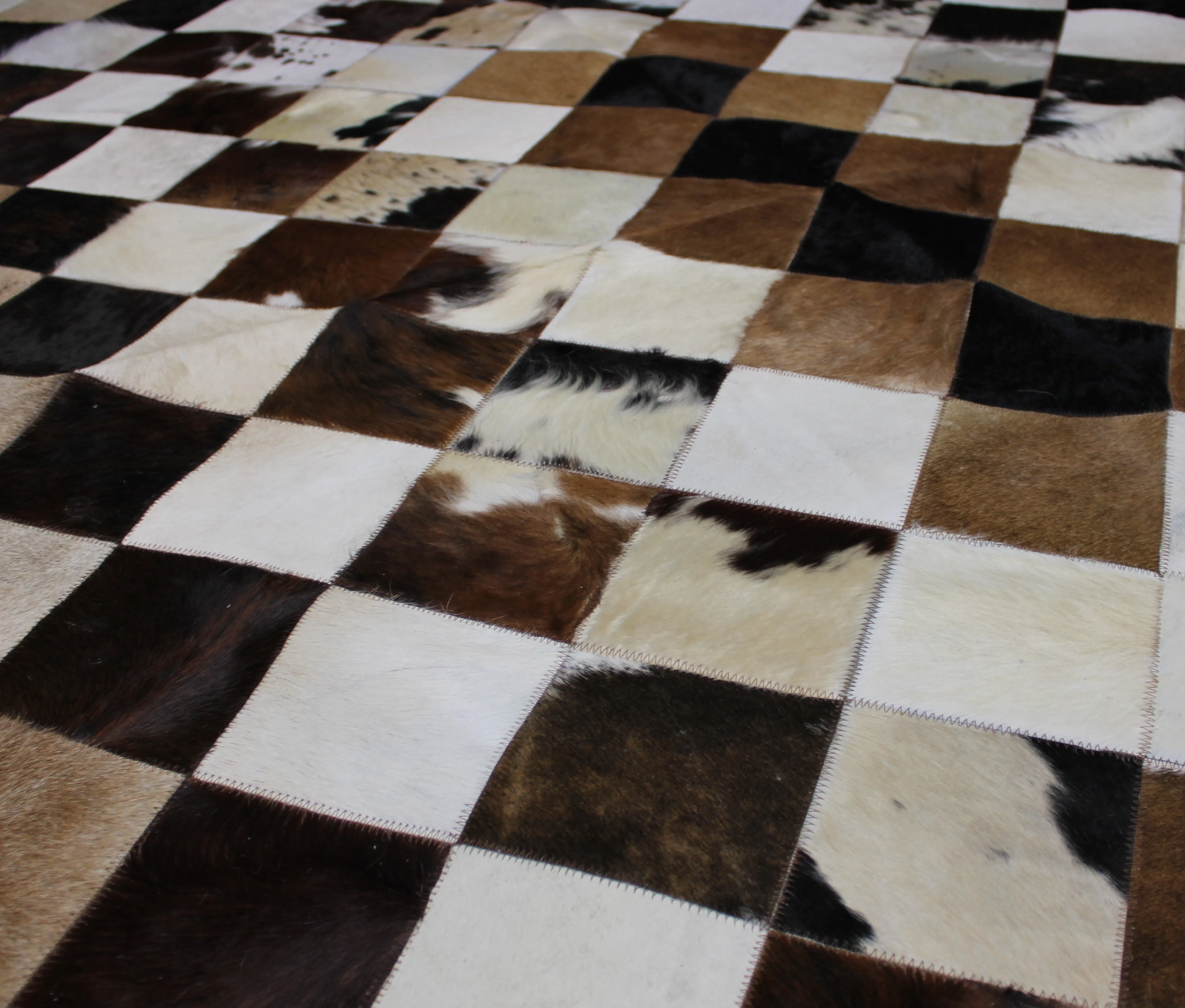 Tricolor Patchwork Cowhide Rug – 7.7ft x 5.7ft  Premium Cowhide Rug