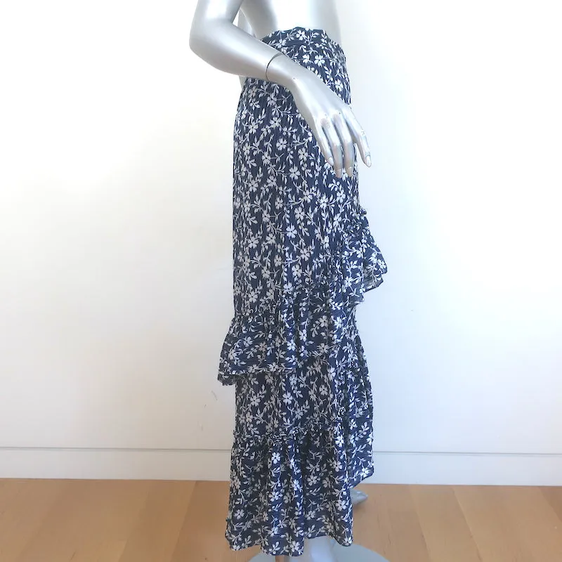 Ulla Johnson Maria Tiered Ruffle Midi Skirt Navy Floral Print Size 2 NEW