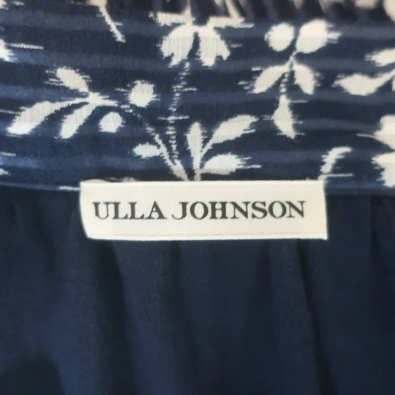 Ulla Johnson Maria Tiered Ruffle Midi Skirt Navy Floral Print Size 2 NEW