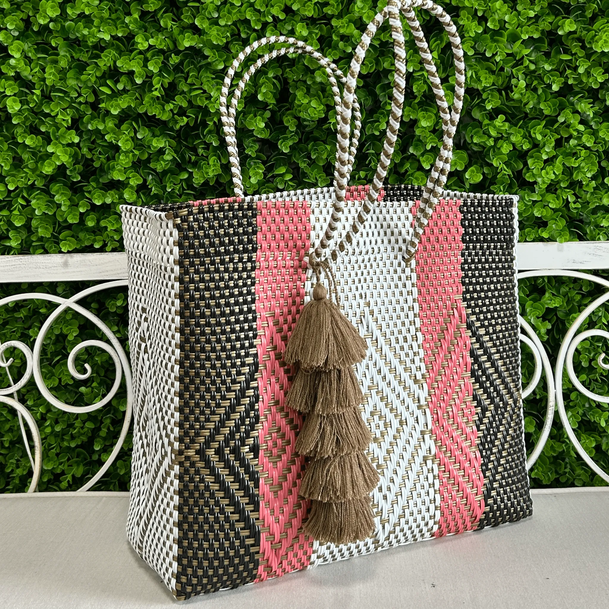 Upcycled Handwoven XL Tote - Pinky Promise