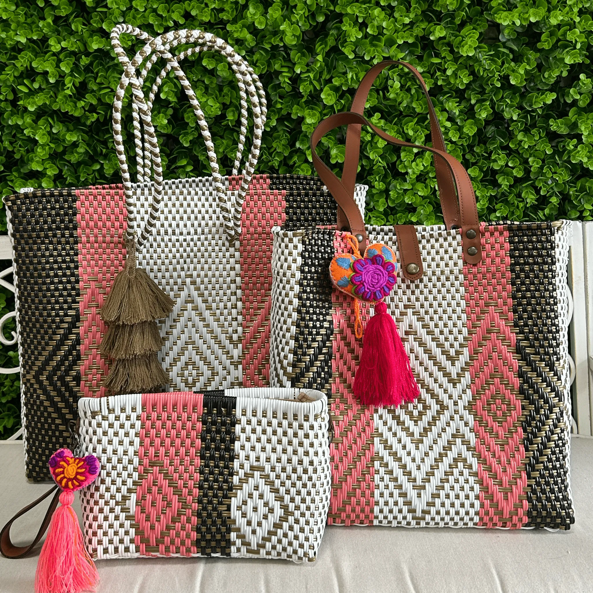 Upcycled Handwoven XL Tote - Pinky Promise