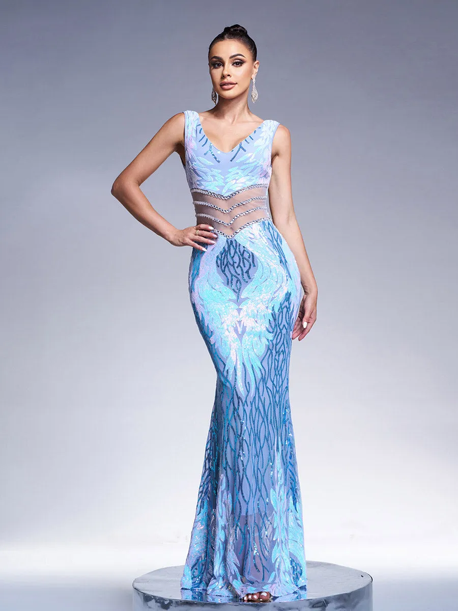 V-neck Sexy Sequin Mermaid Prom Dress M01080
