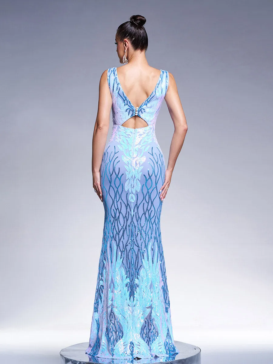 V-neck Sexy Sequin Mermaid Prom Dress M01080
