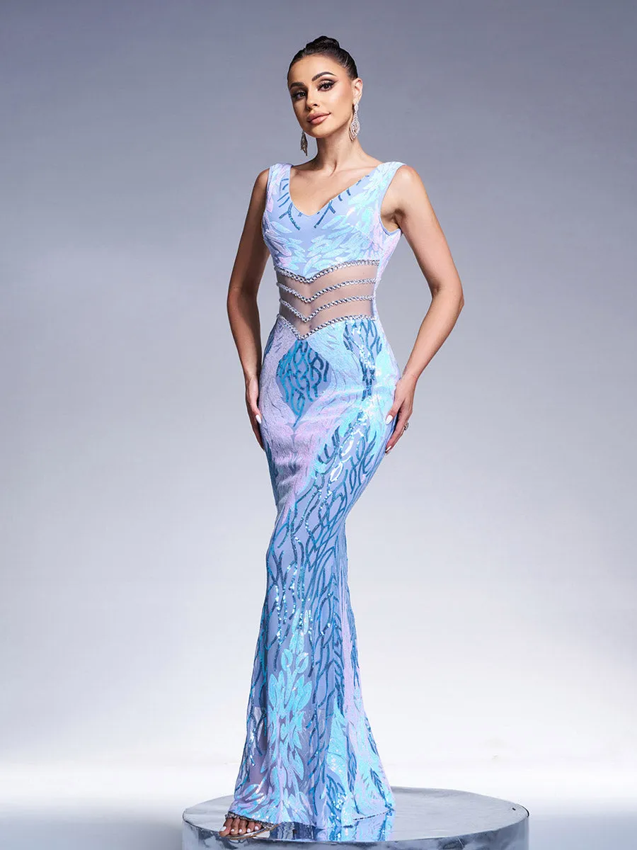V-neck Sexy Sequin Mermaid Prom Dress M01080