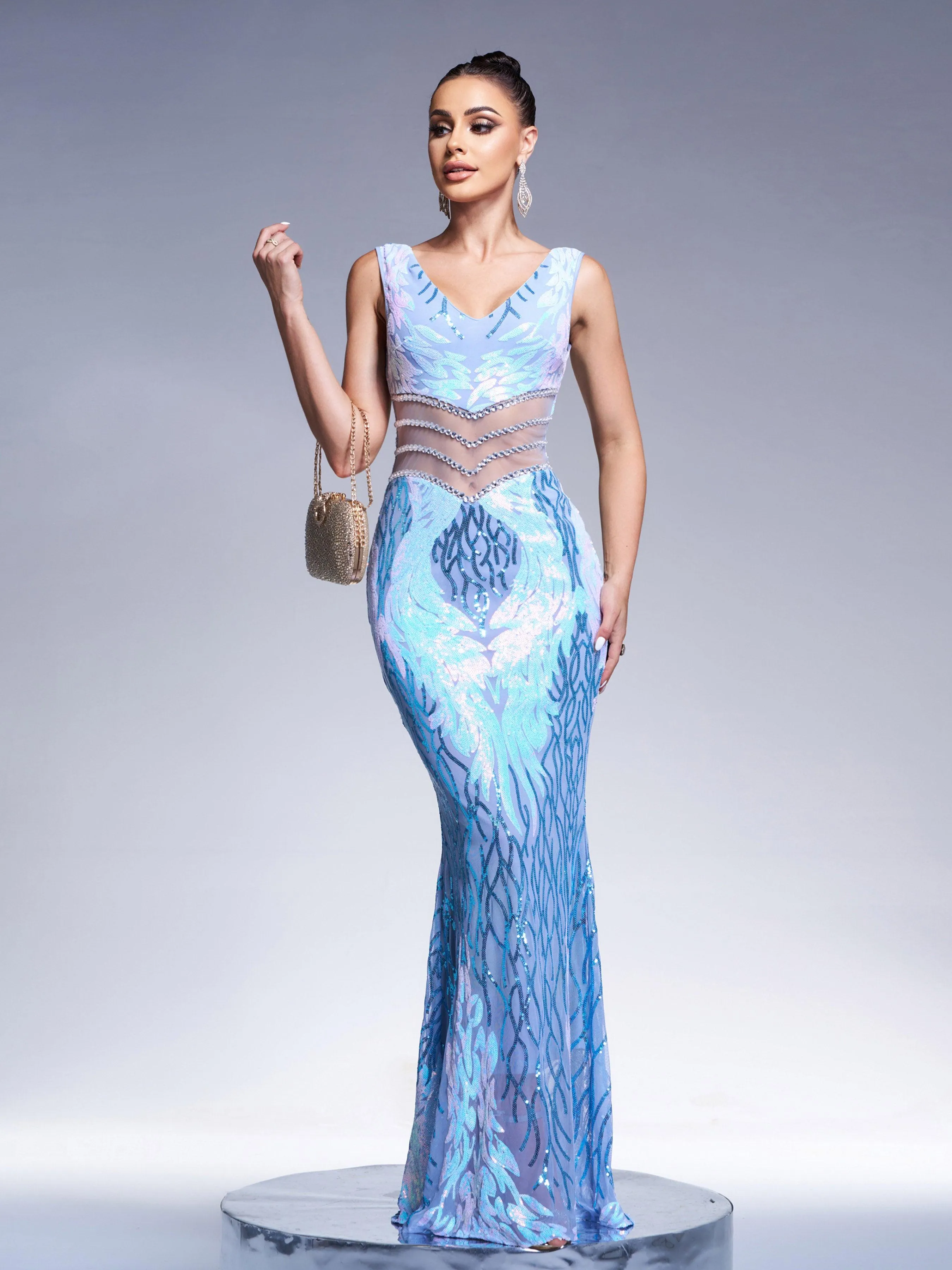 V-neck Sexy Sequin Mermaid Prom Dress M01080