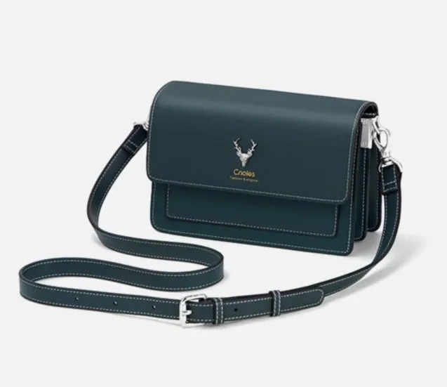 Valentina Leather Crossbody Bag Handbag - Dark Green/White - One Size
