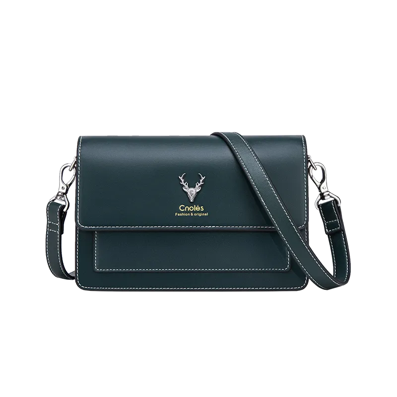 Valentina Leather Crossbody Bag Handbag - Dark Green/White - One Size