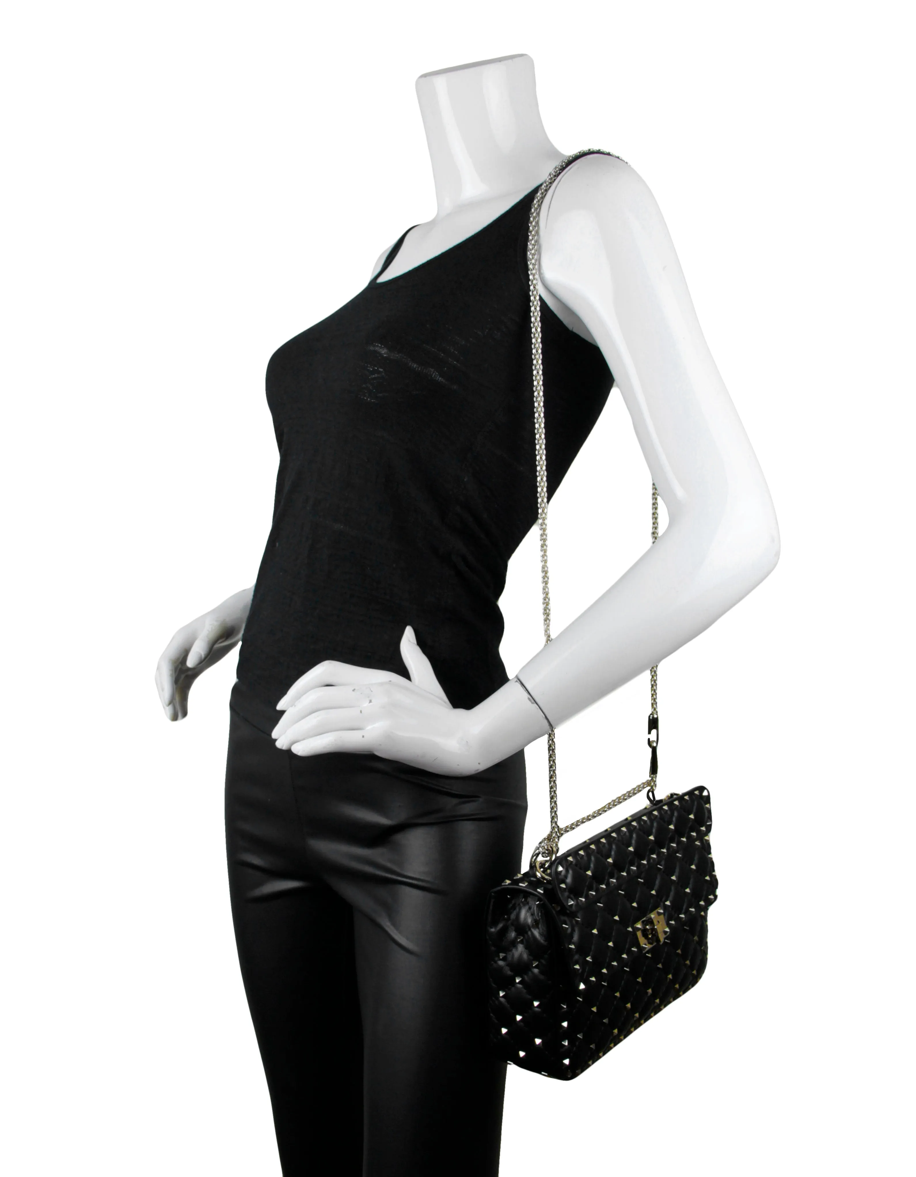 Valentino Black/Gold Lambskin Medium Rockstud Spike Shoulder Bag