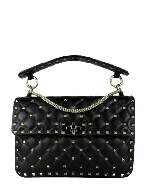 Valentino Black/Gold Lambskin Medium Rockstud Spike Shoulder Bag