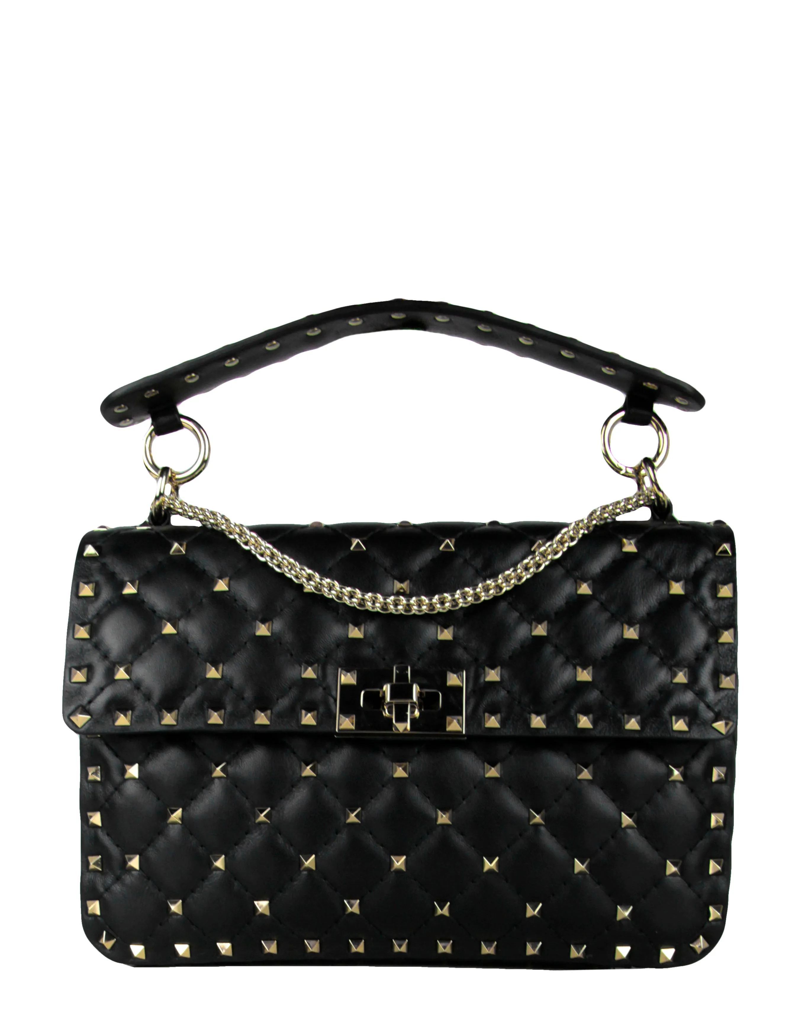 Valentino Black/Gold Lambskin Medium Rockstud Spike Shoulder Bag