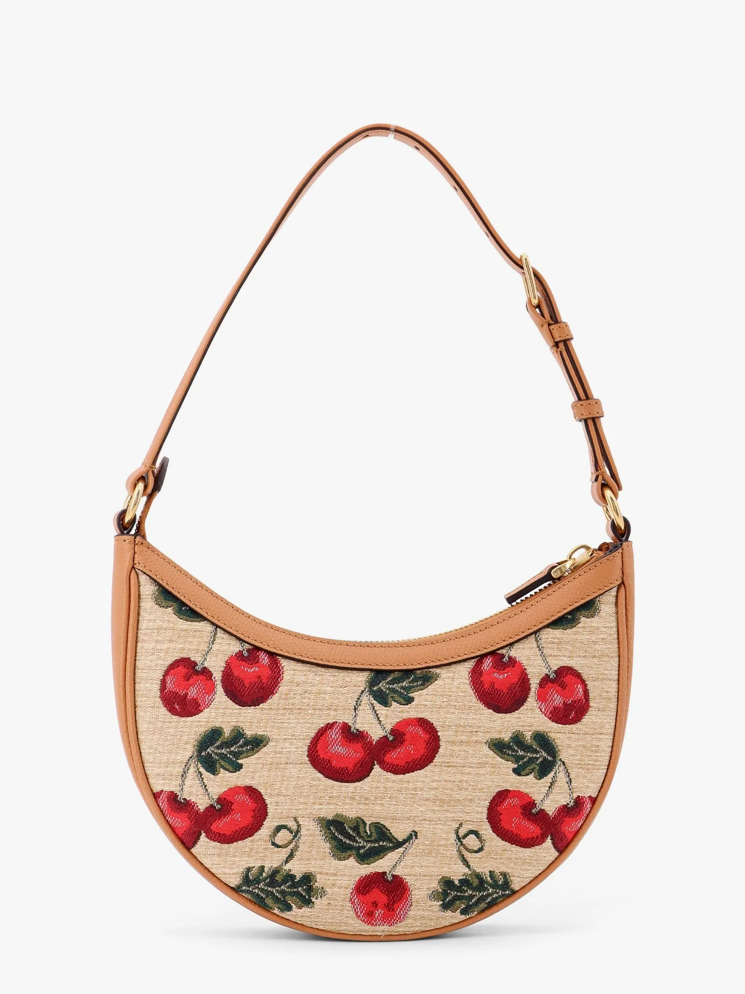 Valentino Garavani Jacquard Synthetic Rafia Shoulder Bag With Cherryfic Motif And Leather